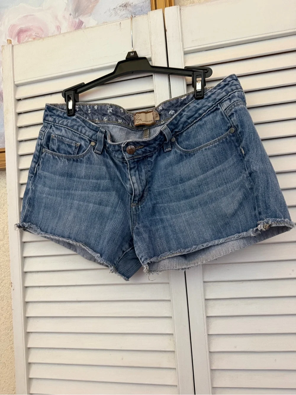 Paige Premium Denim Light Blue Distressed Denim Cutoff Shorts
